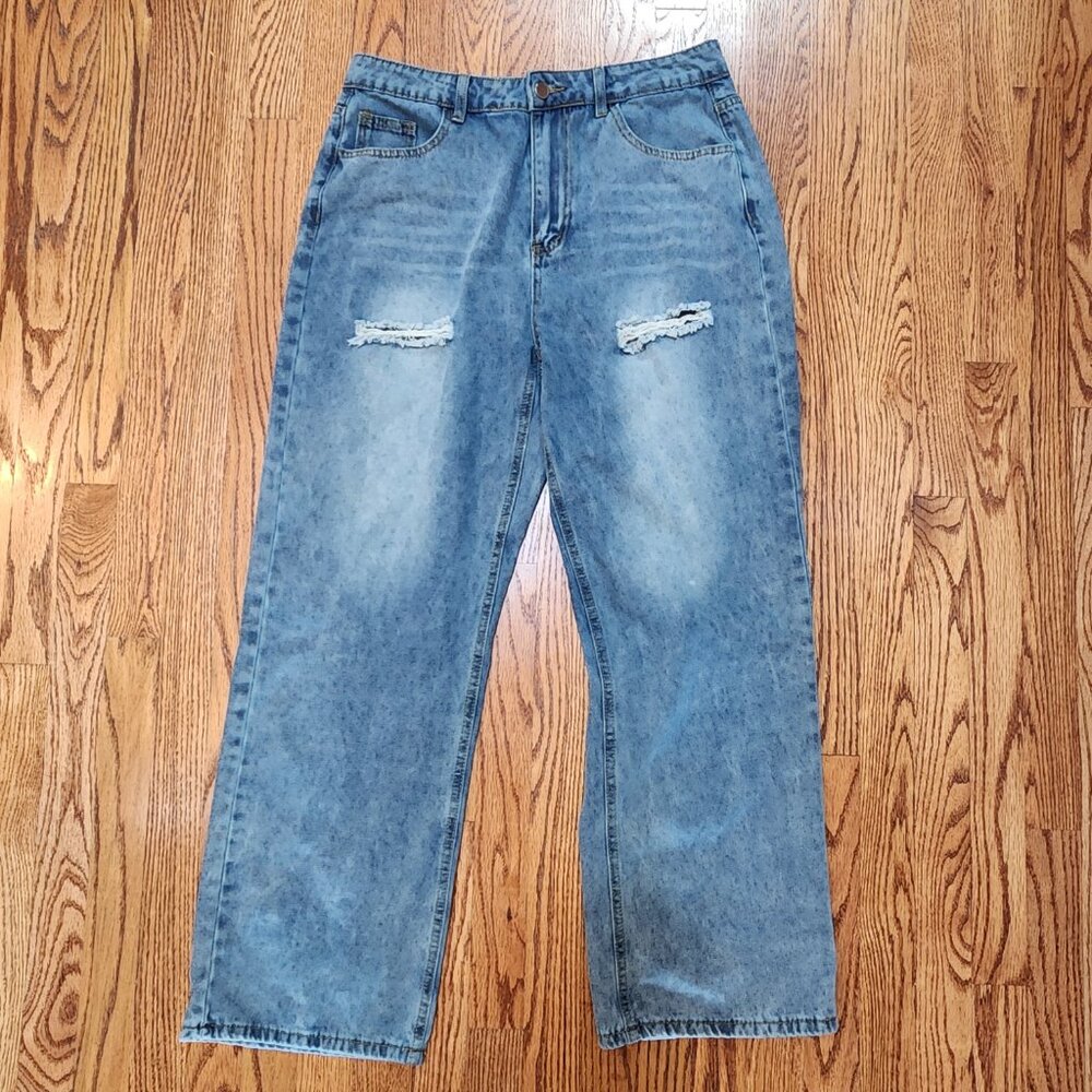 Distressed High Rise Wide Leg Jeans | XL